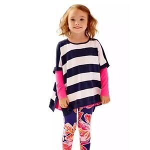 Lilly Pulitzer Girls Striped Navy White Poncho Size Small (4-5) Cotton Knit